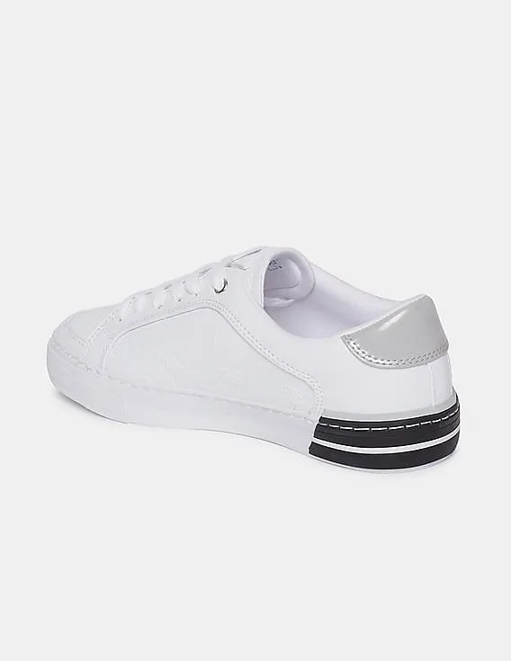 GUESS Women White Debossed Low Top Gransin Sneakers