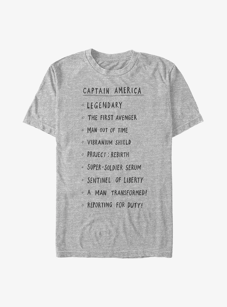 Hot Topic Marvel Captain America Cap List T-Shirt