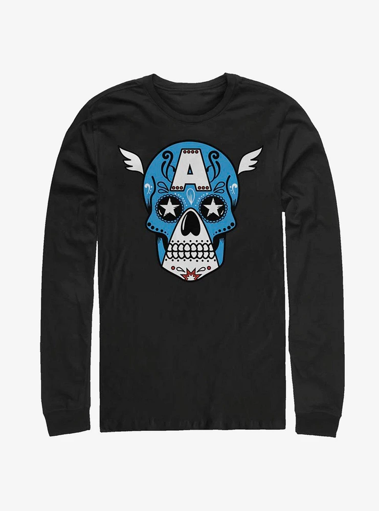 Hot Topic Marvel Captain America Sugar Skull Long-Sleeve T-Shirt