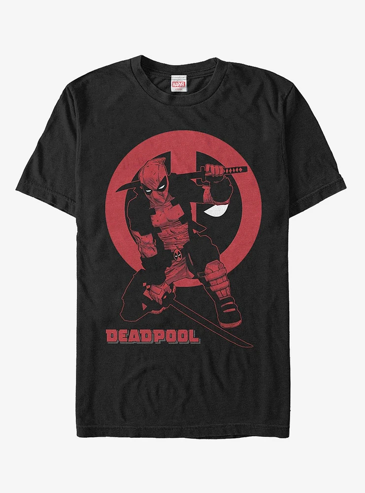 Hot Topic Marvel Deadpool Red Katana Sword Pose T-Shirt