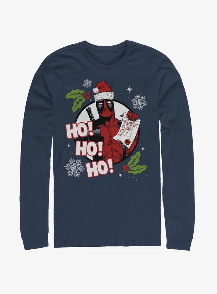 Hot Topic Marvel Deadpool Santa Naughty List Long-Sleve T-Shirt