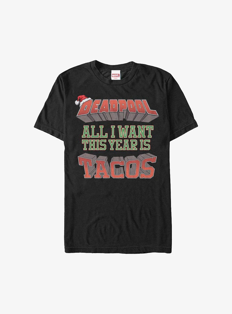 Hot Topic Marvel Deadpool Tacos This Year Holiday T-Shirt