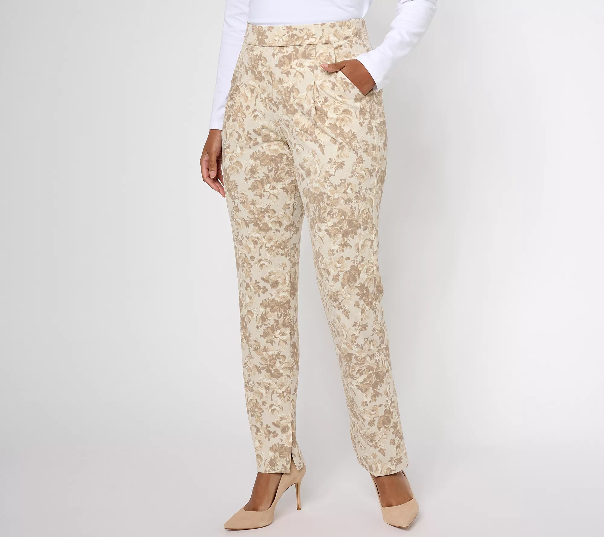 Isaac Mizrahi Live! Petite Printed Pebble Knit Straight Leg Pants