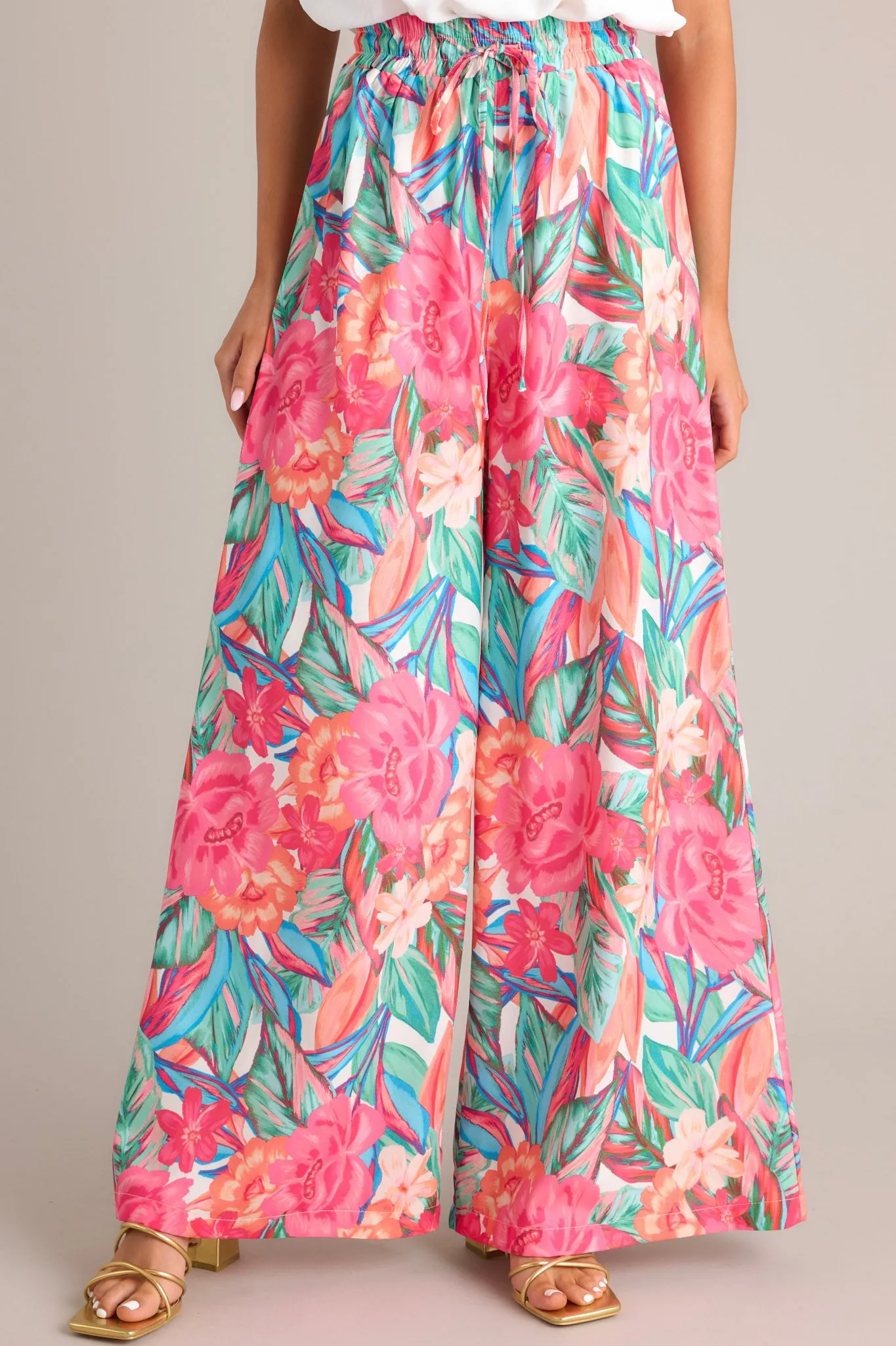 Island Breeze Hot Pink Multi Floral Wide Leg Pants