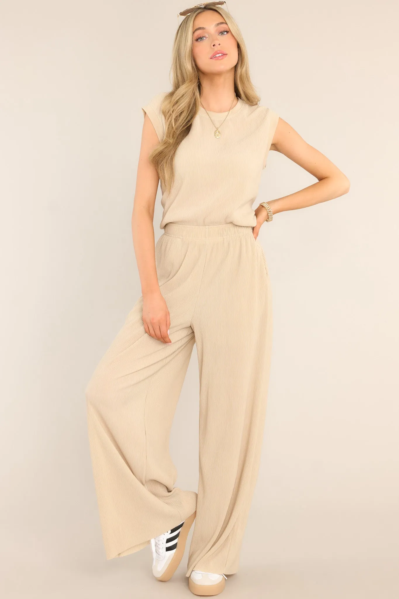 It's Your Life Natural Ribbed Wide Leg Pants