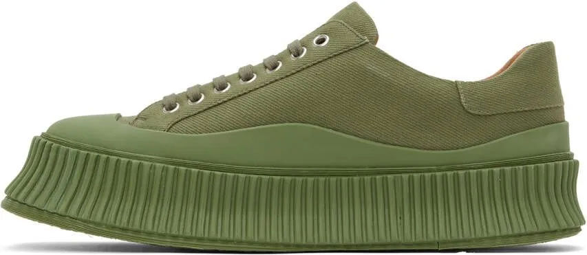 Jil Sander Green Canvas Platform Sneakers