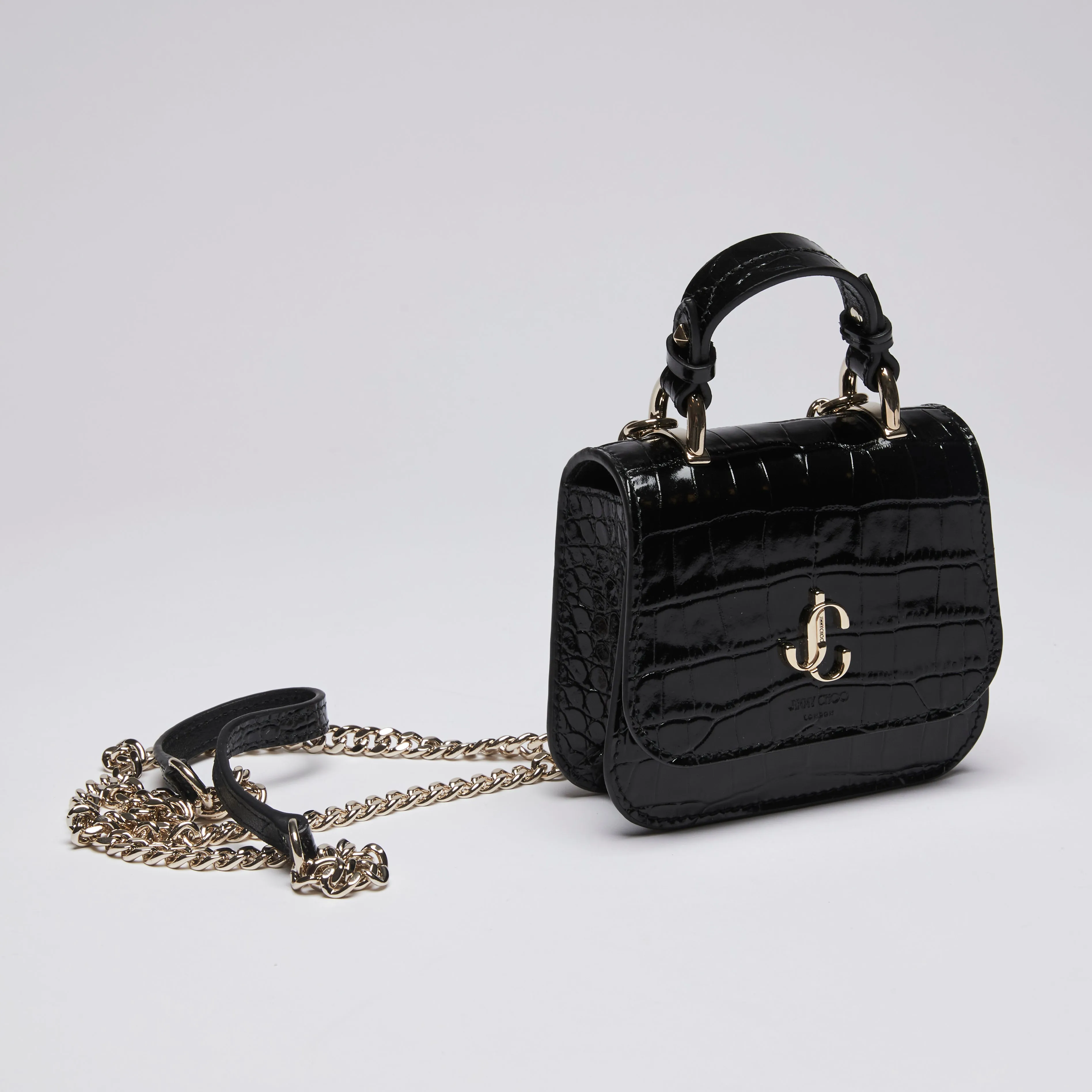 Jimmy Choo Black Croc Embossed Leather Mini Bag