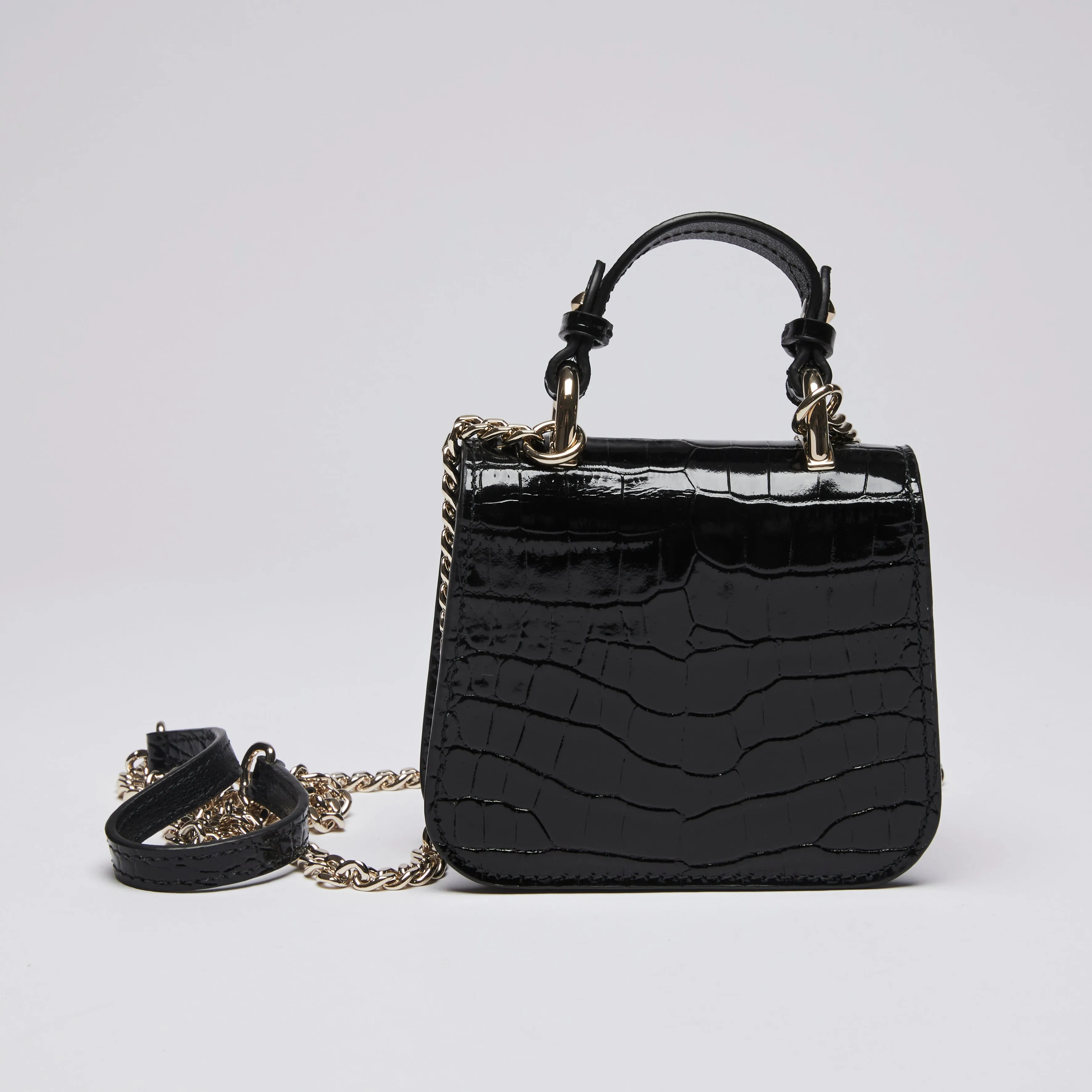 Jimmy Choo Black Croc Embossed Leather Mini Bag