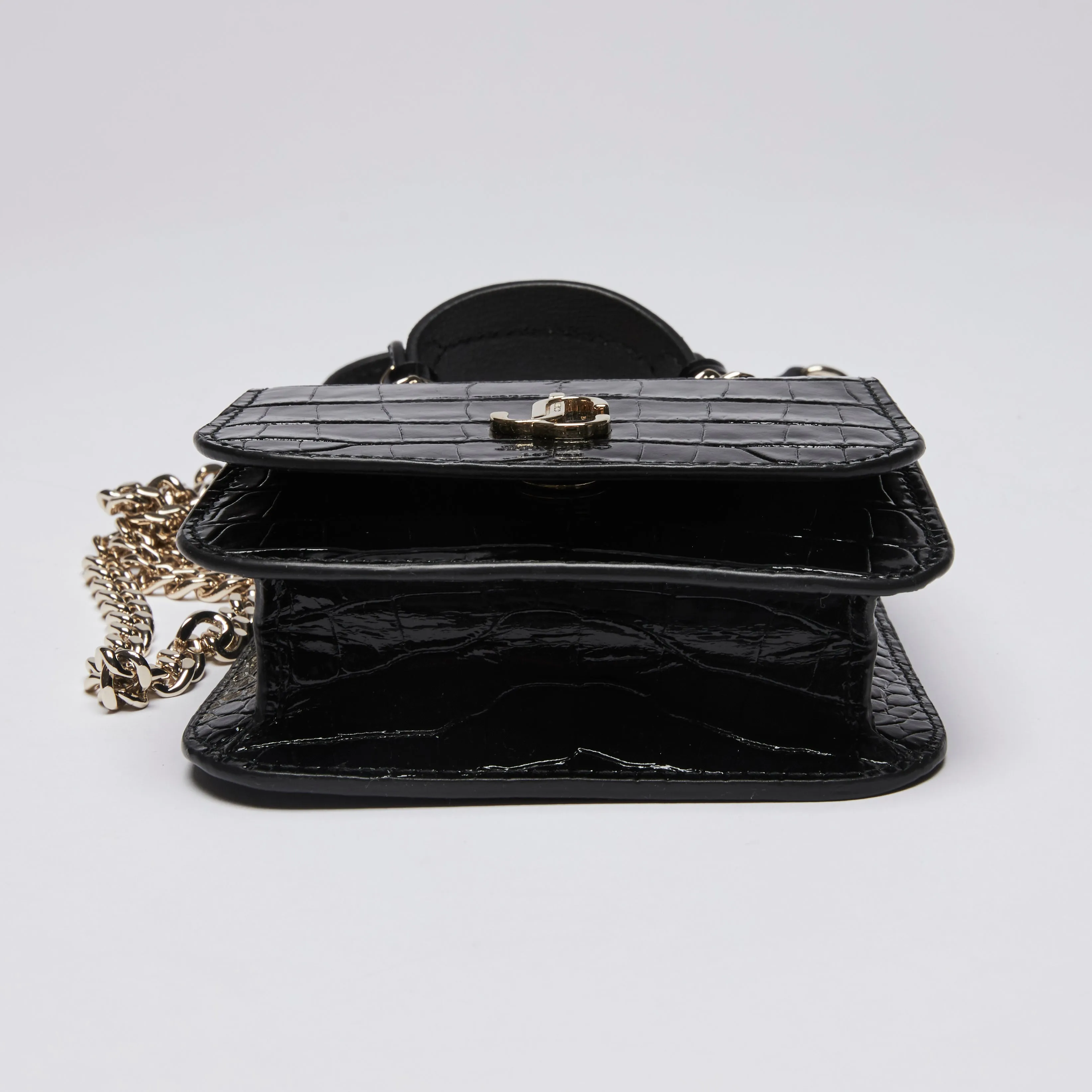 Jimmy Choo Black Croc Embossed Leather Mini Bag