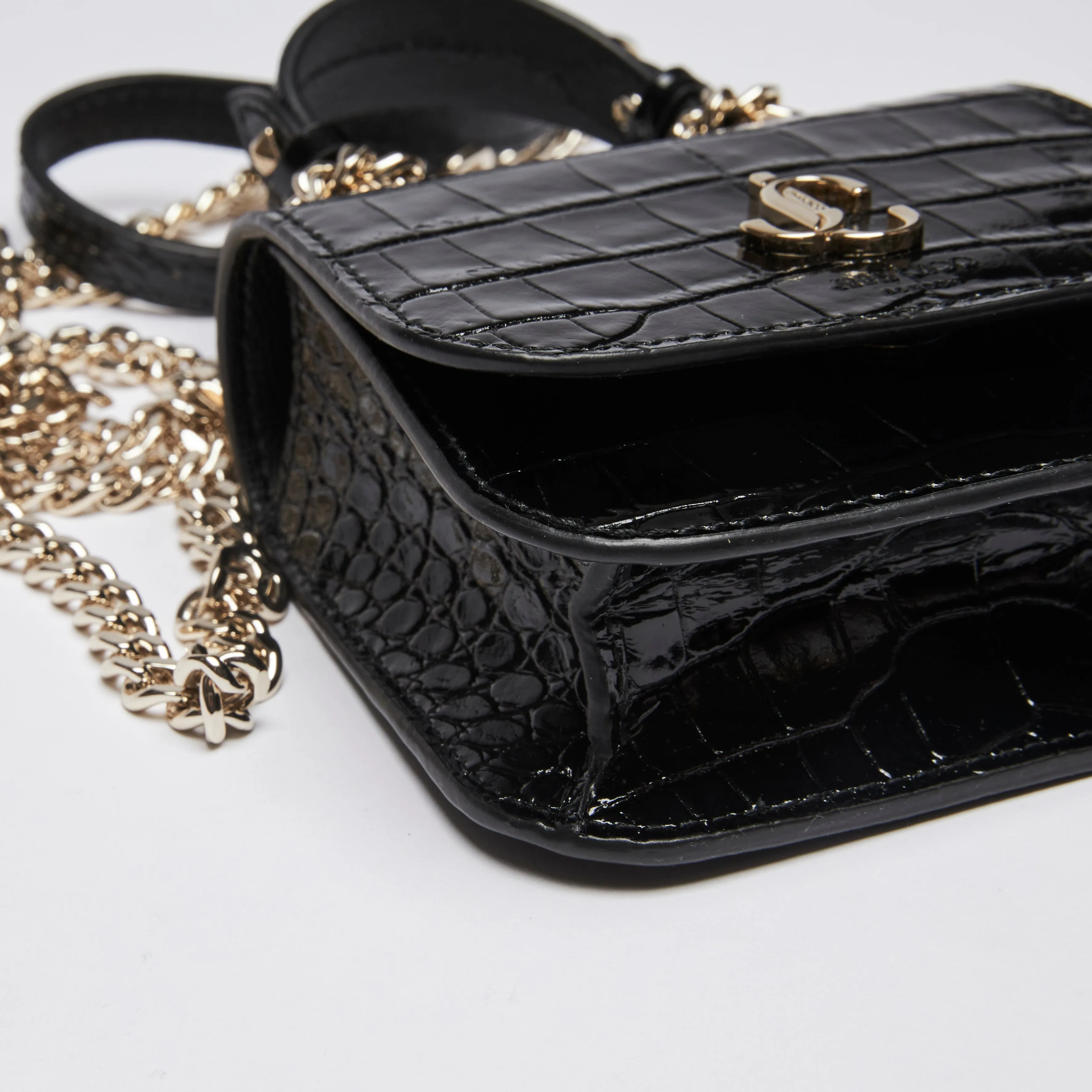 Jimmy Choo Black Croc Embossed Leather Mini Bag