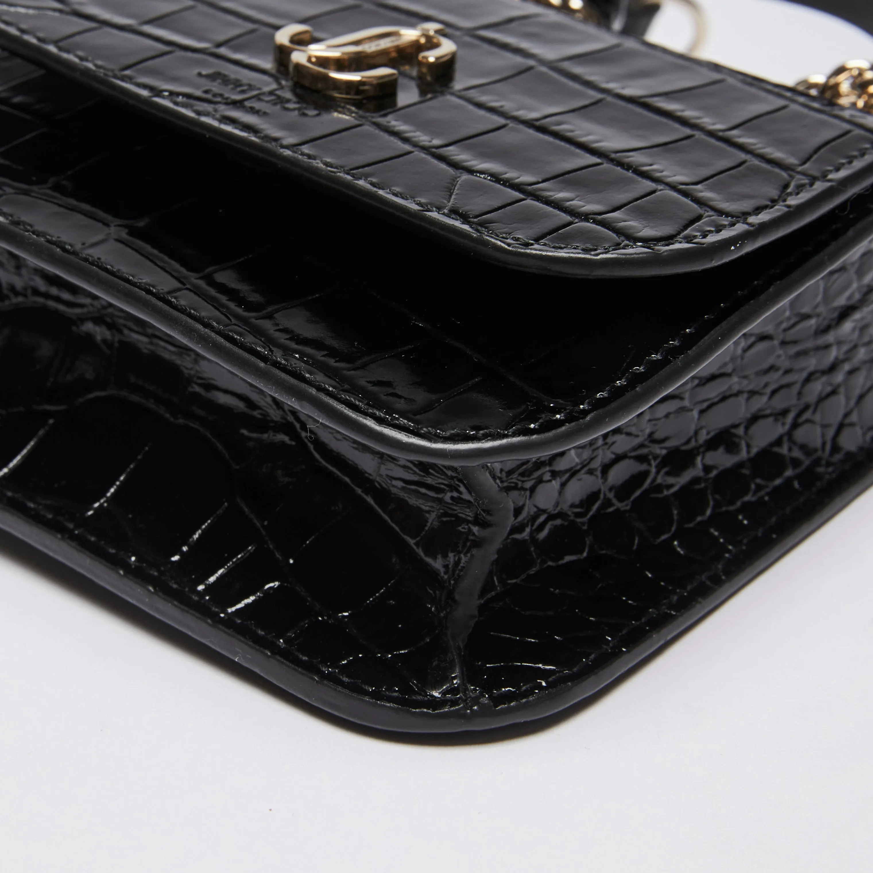 Jimmy Choo Black Croc Embossed Leather Mini Bag