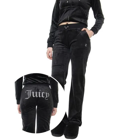 JUICY COUTURE Womens Del Ray Diamante Warm Black Leg Pants