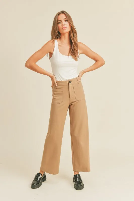 Kairi High Waist Straight Leg Front Pocket Pants - Mocha