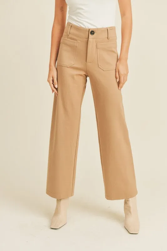 Kairi High Waist Straight Leg Front Pocket Pants - Mocha