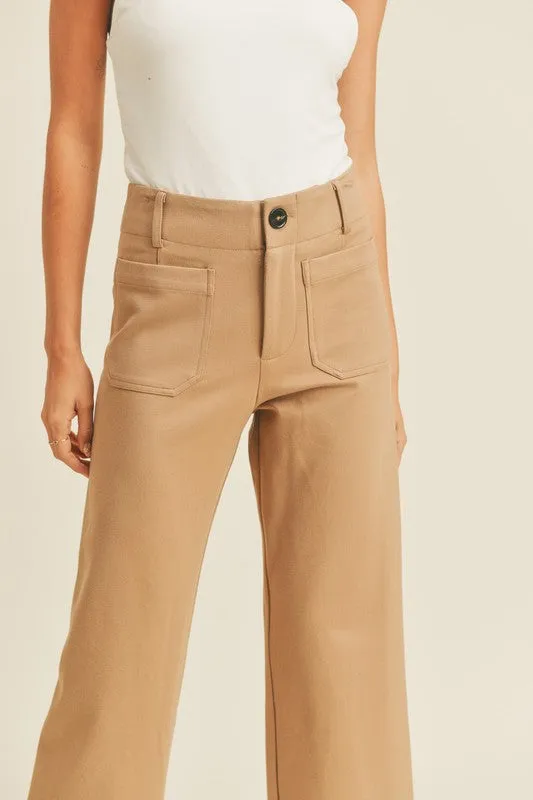 Kairi High Waist Straight Leg Front Pocket Pants - Mocha