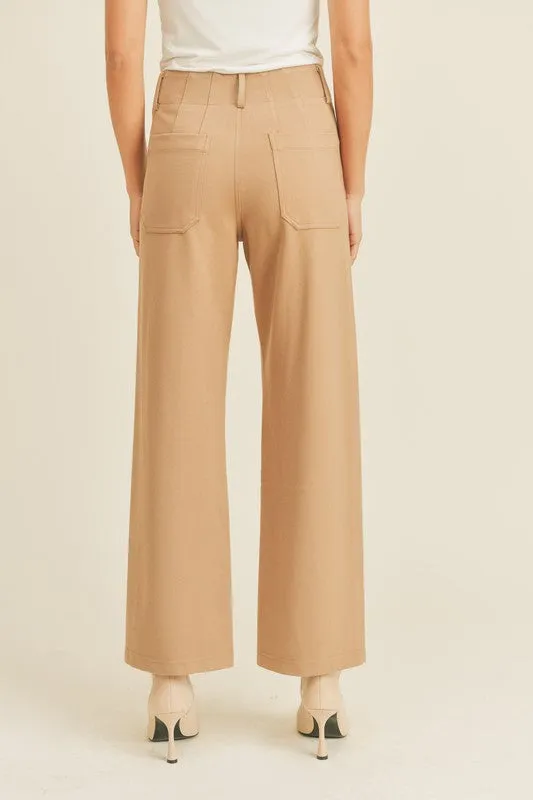 Kairi High Waist Straight Leg Front Pocket Pants - Mocha