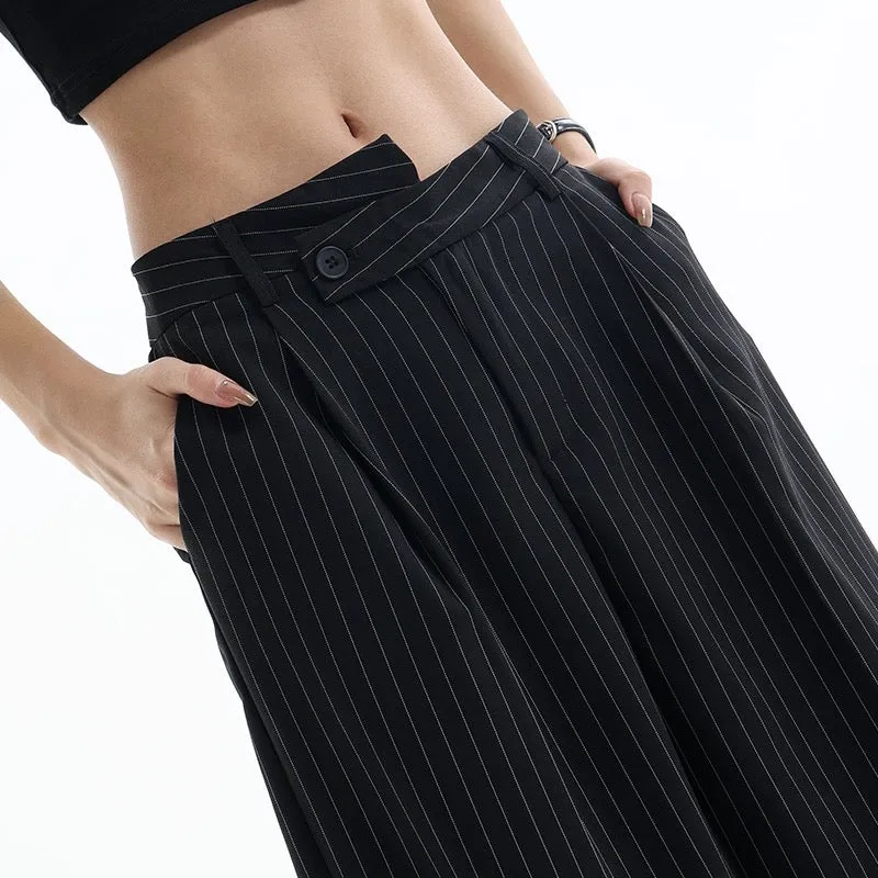 KEN STUDIO spring and autumn new striped drape suit pants for women with drape design casual wide-leg pants suit pants