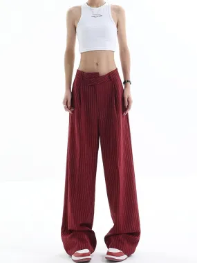 KEN STUDIO spring and autumn new striped drape suit pants for women with drape design casual wide-leg pants suit pants