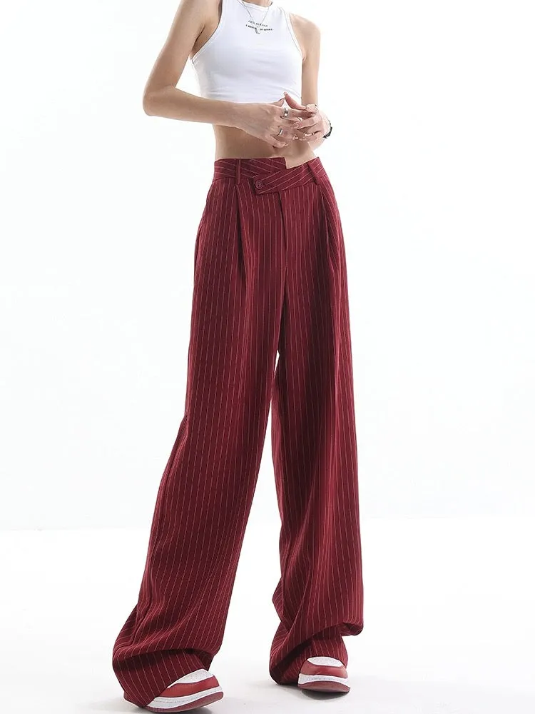 KEN STUDIO spring and autumn new striped drape suit pants for women with drape design casual wide-leg pants suit pants