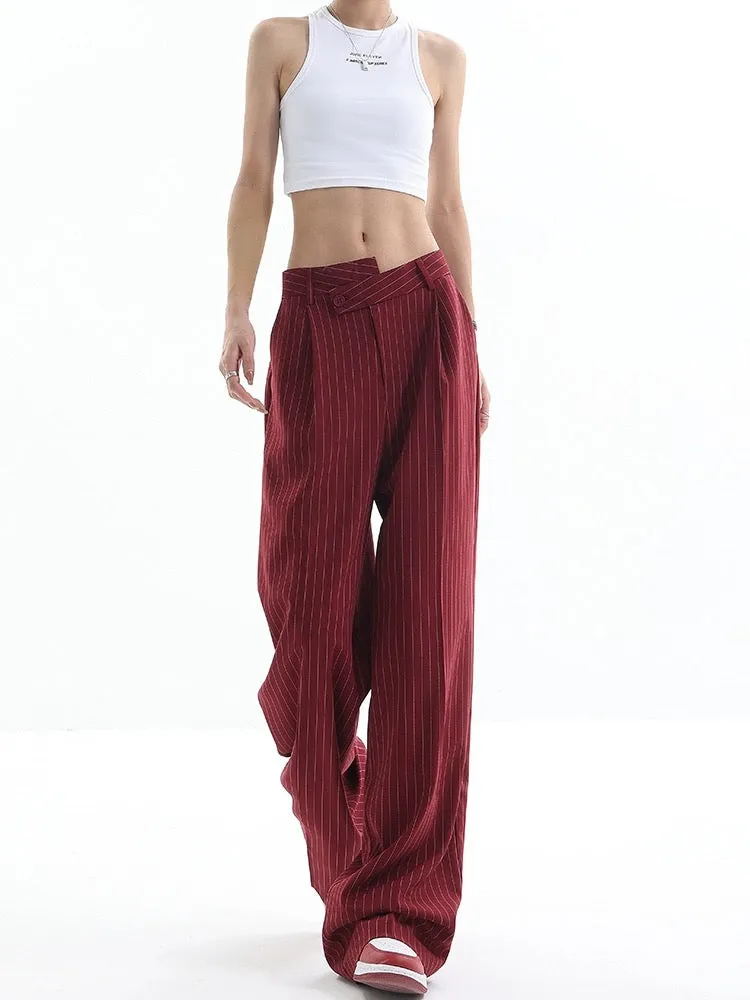 KEN STUDIO spring and autumn new striped drape suit pants for women with drape design casual wide-leg pants suit pants