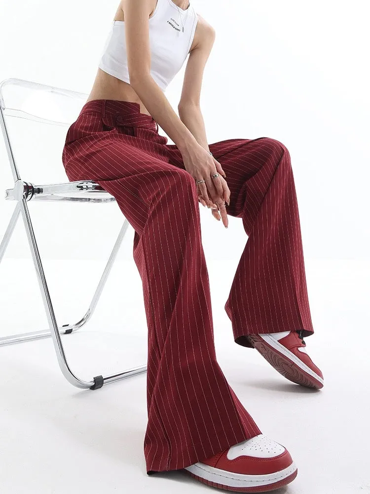 KEN STUDIO spring and autumn new striped drape suit pants for women with drape design casual wide-leg pants suit pants