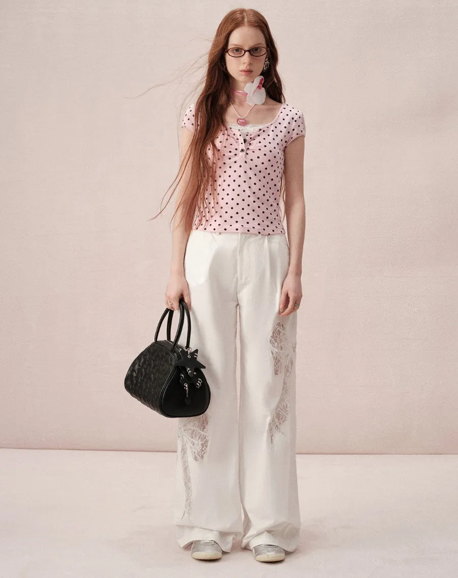 Lace Ribbon Cute Nichi Loose Wide-Pants