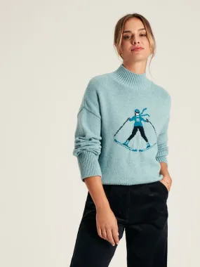 Light Blue High Neck Intarsia Ski Jumper