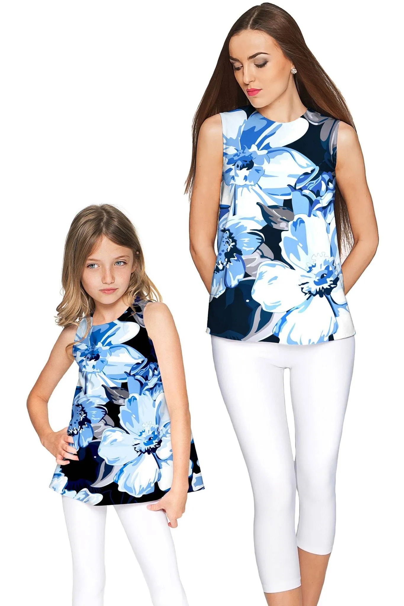 Memory Book Emily Blue Floral Trendy Sleeveless Top - Girls