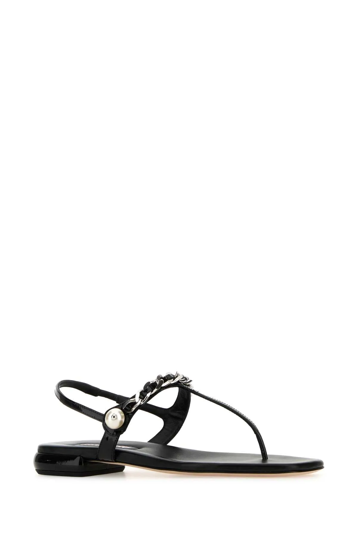 Miu Miu Black Leather Thong Sandals