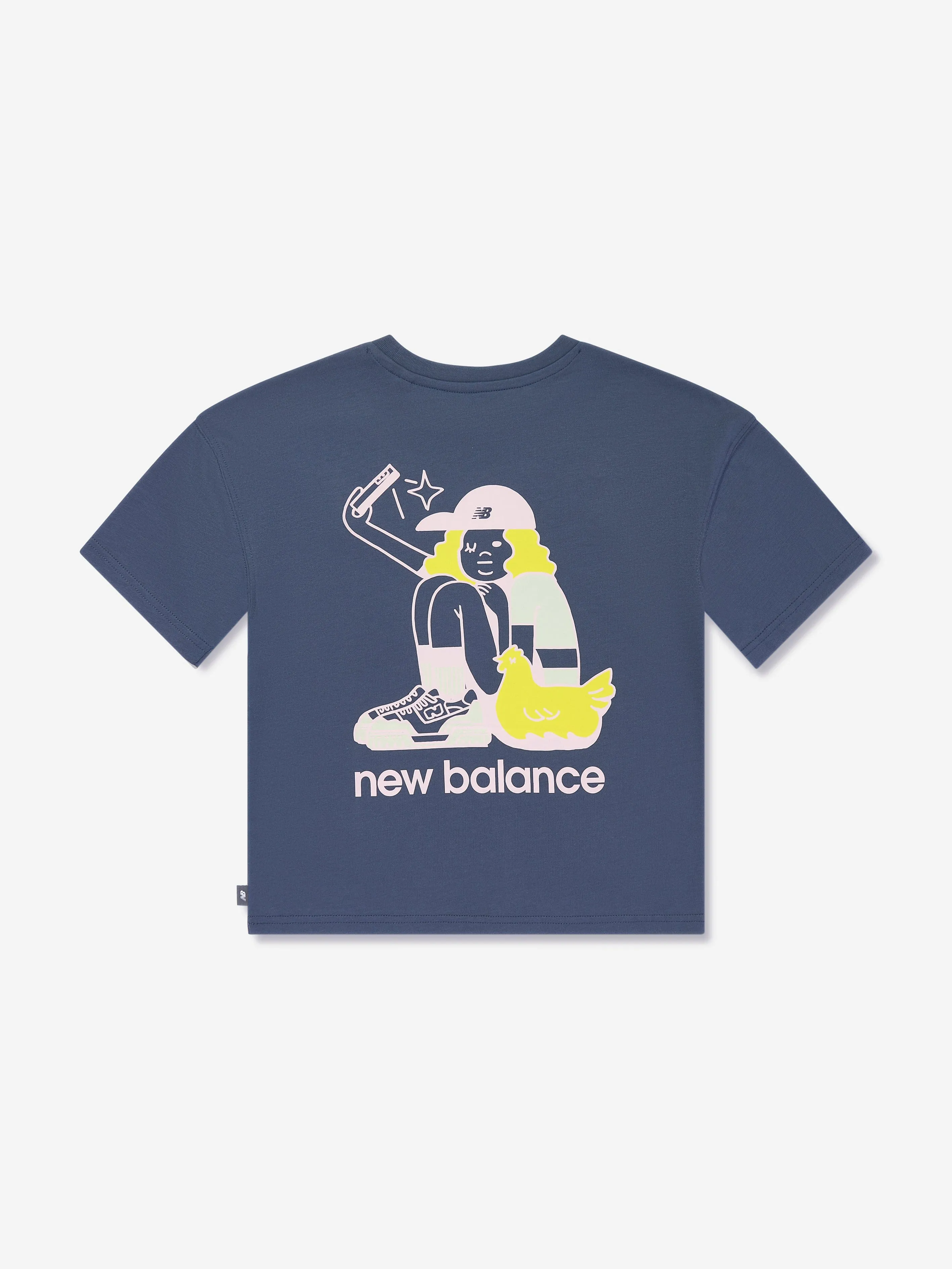 New Balance Girls Selfie Graphic T-Shirt in Blue