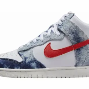 Nike dunk high washed denim pack white washed denim red