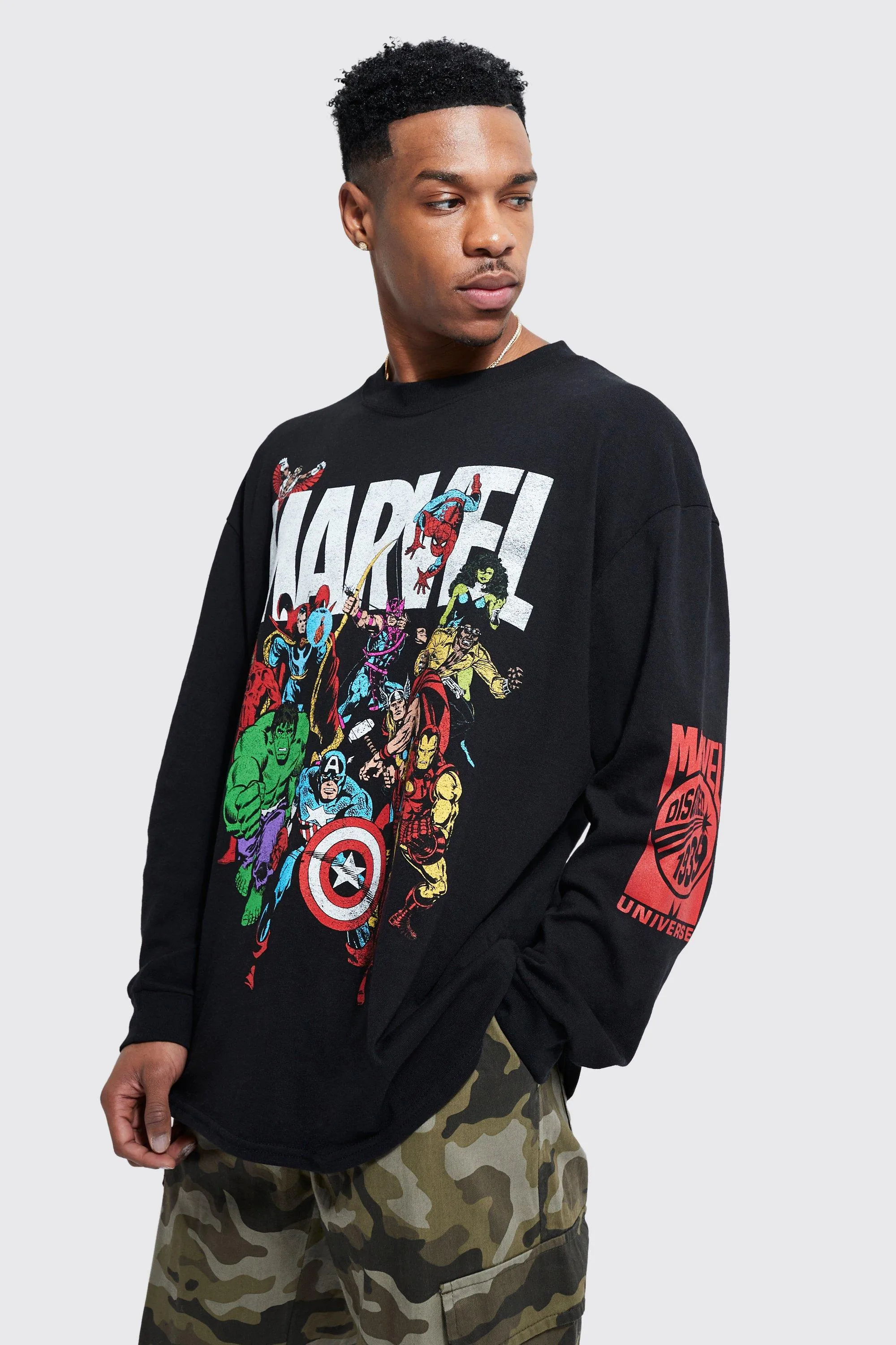 Oversized Marvel License Long Sleeve T-shirt | boohooMAN UK