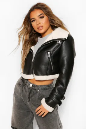 Petite Crop Borg Trim Flying Jacket