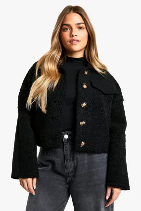 Petite Teddy Detail Wool Look Jacket