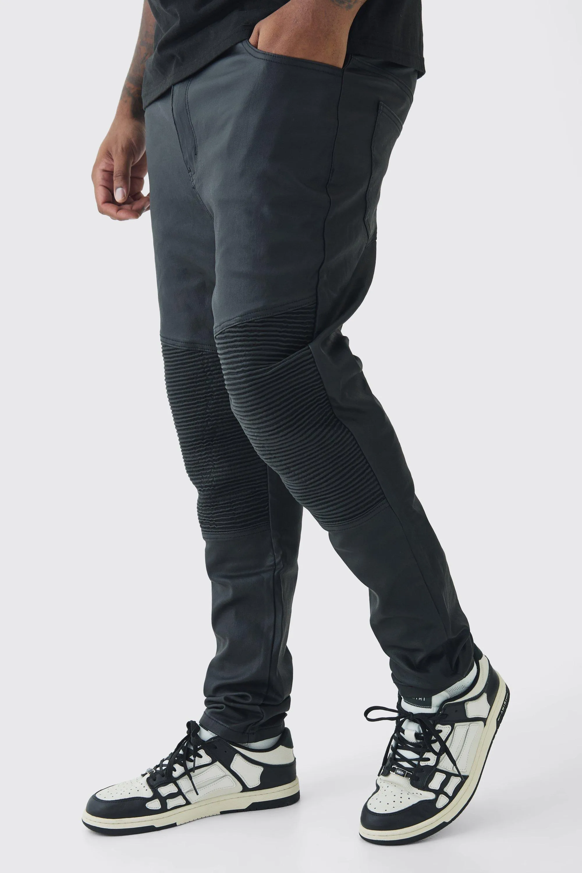 Plus Skinny Fit Coated Biker Jeans