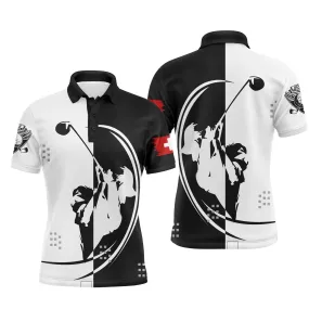 Polo De Golf, Cadeau Original Fans De Golf, Polo de Sport Homme Femme, Drapeau Suisse, Logo de Golf - CTS26052236S