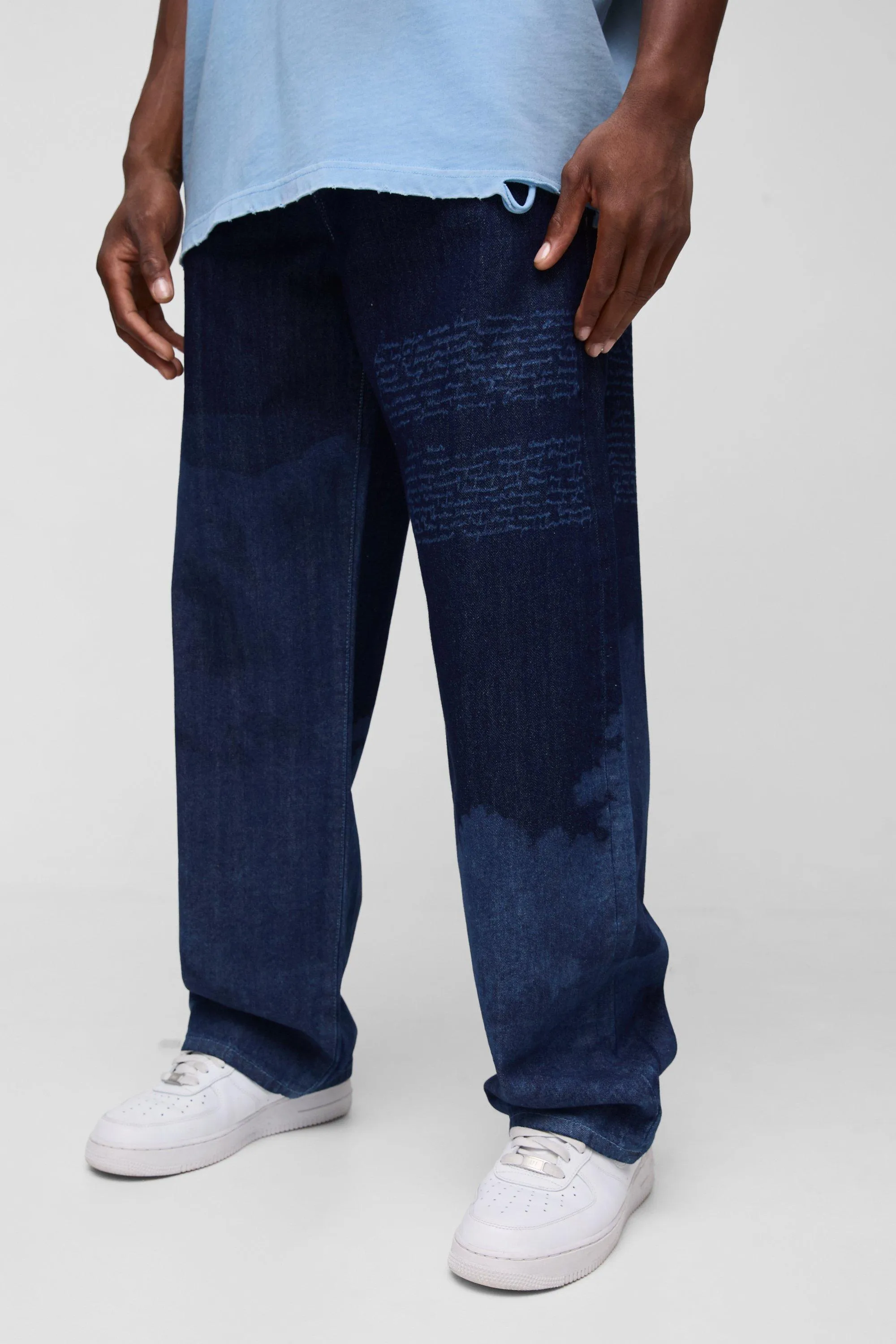 Relaxed Fit Cloud Laser Print Jeans