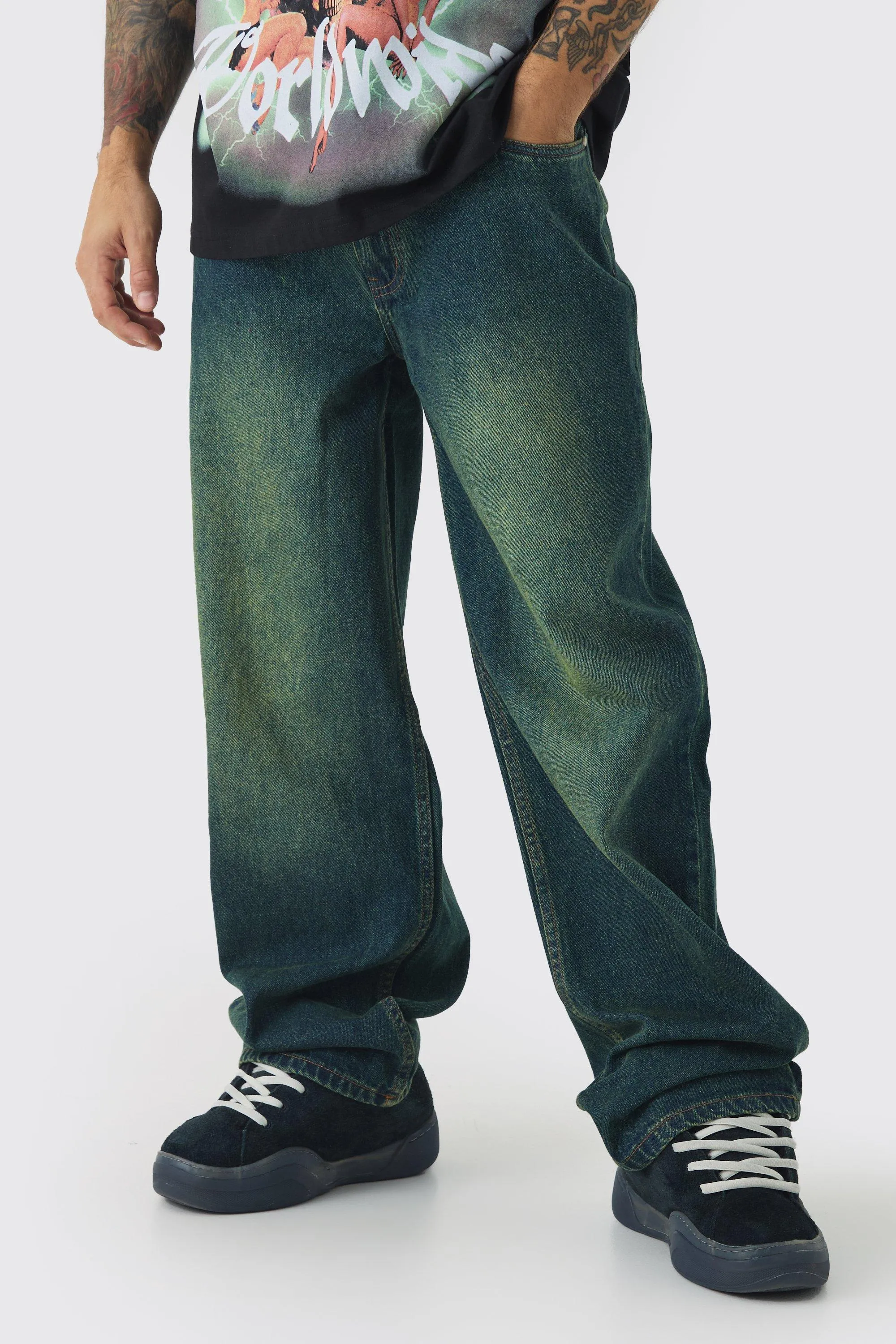 Relaxed Fit Green Tinted Jeans