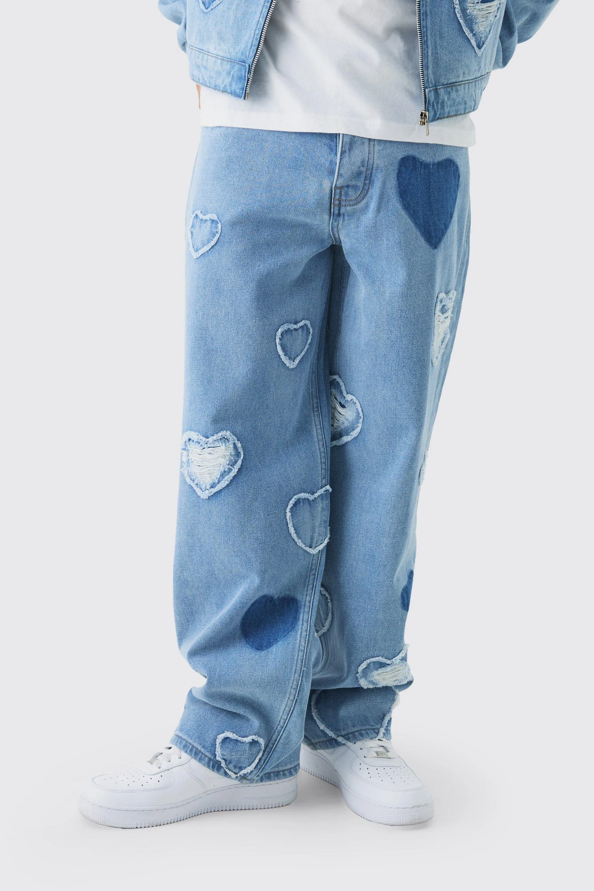 Relaxed Rigid Heart Applique Denim Jeans