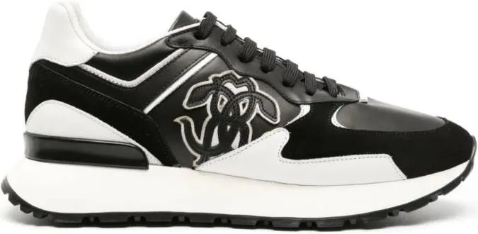 Roberto Cavalli Mirror Snake-embellished leather sneakers Black