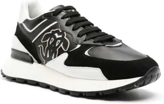 Roberto Cavalli Mirror Snake-embellished leather sneakers Black