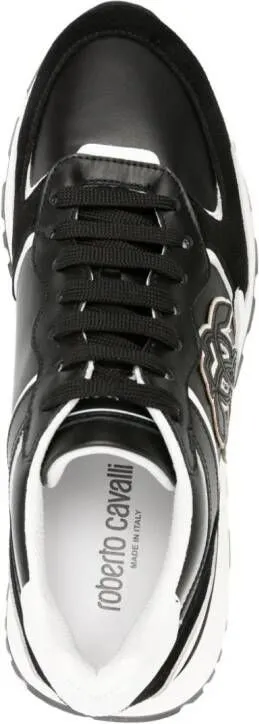 Roberto Cavalli Mirror Snake-embellished leather sneakers Black