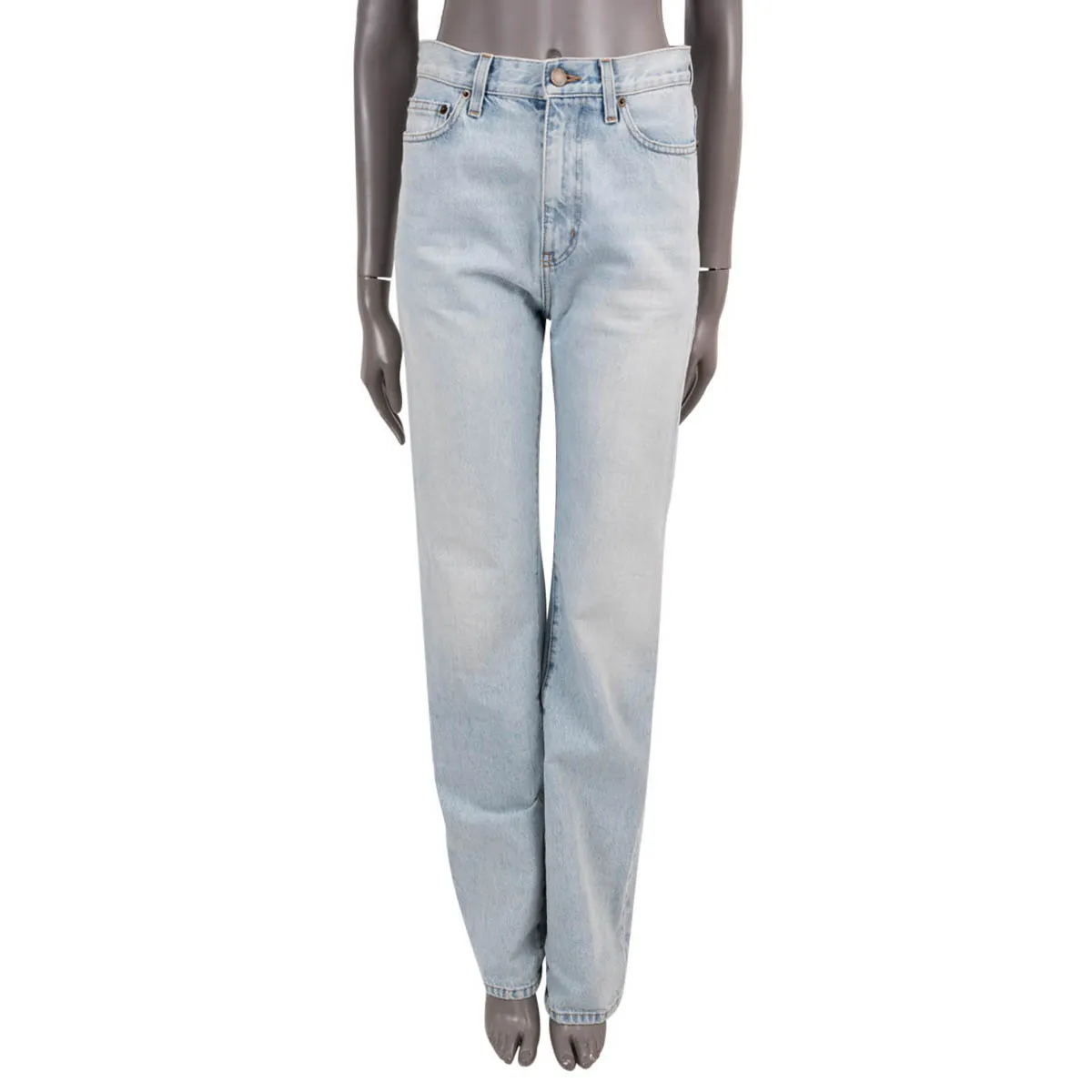 Saint Laurent 2021 Janice High-Rise Straight-Leg Jeans Light Blue