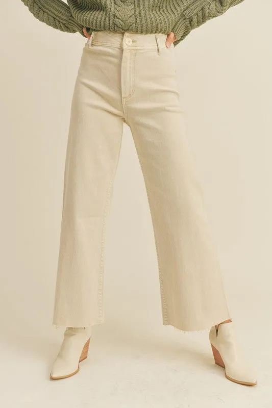 Selma Straight Wide Leg Denim Pants - Beige