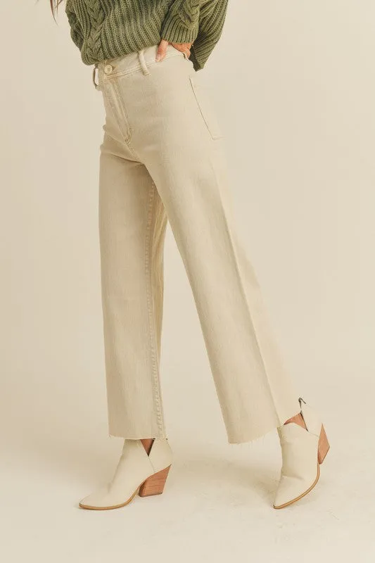 Selma Straight Wide Leg Denim Pants - Beige