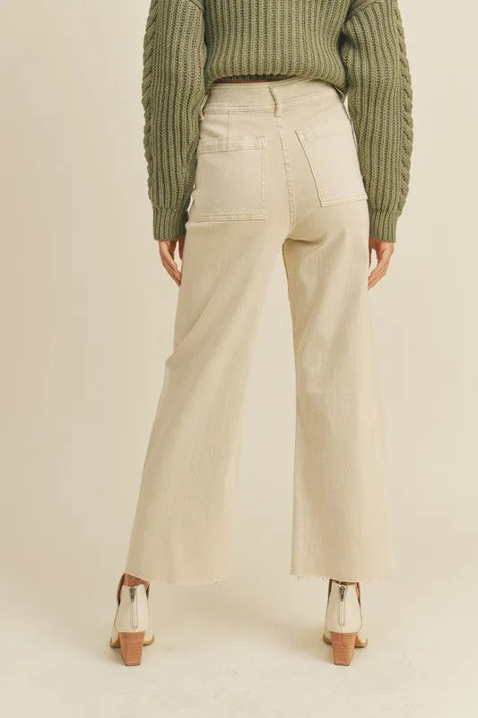 Selma Straight Wide Leg Denim Pants - Beige