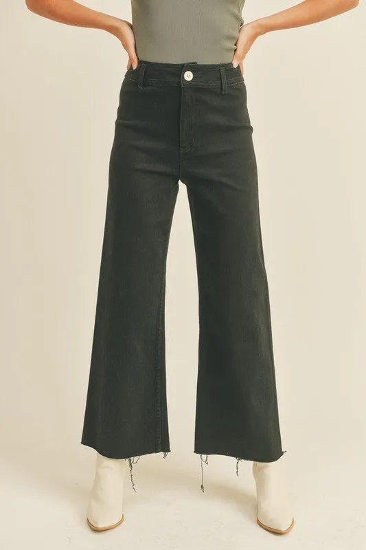 Selma Straight Wide Leg Denim Pants - Fade Black