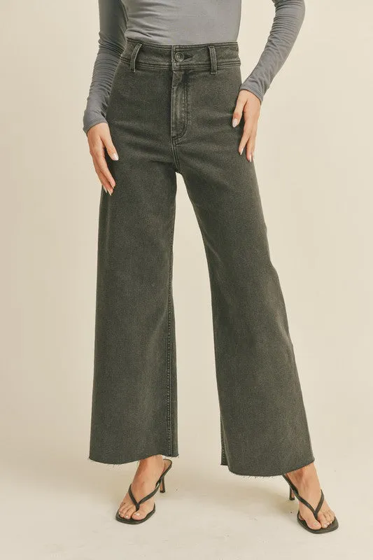 Selma Straight Wide Leg Denim Pants - Washed Black