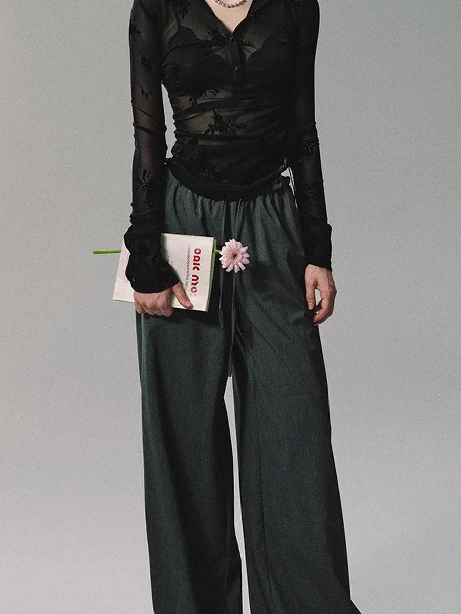 Simple Plain High-Waist Classy Wide-Pants