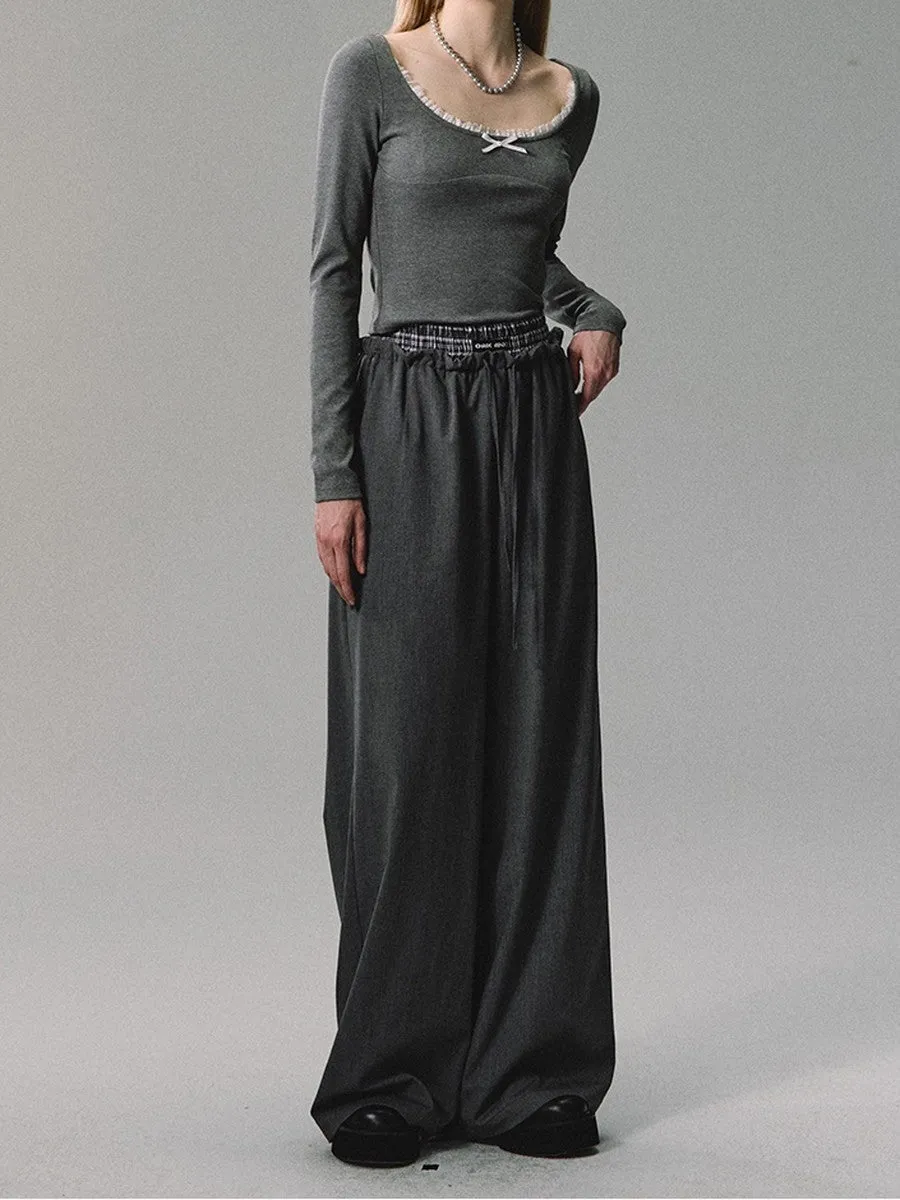 Simple Plain High-Waist Classy Wide-Pants